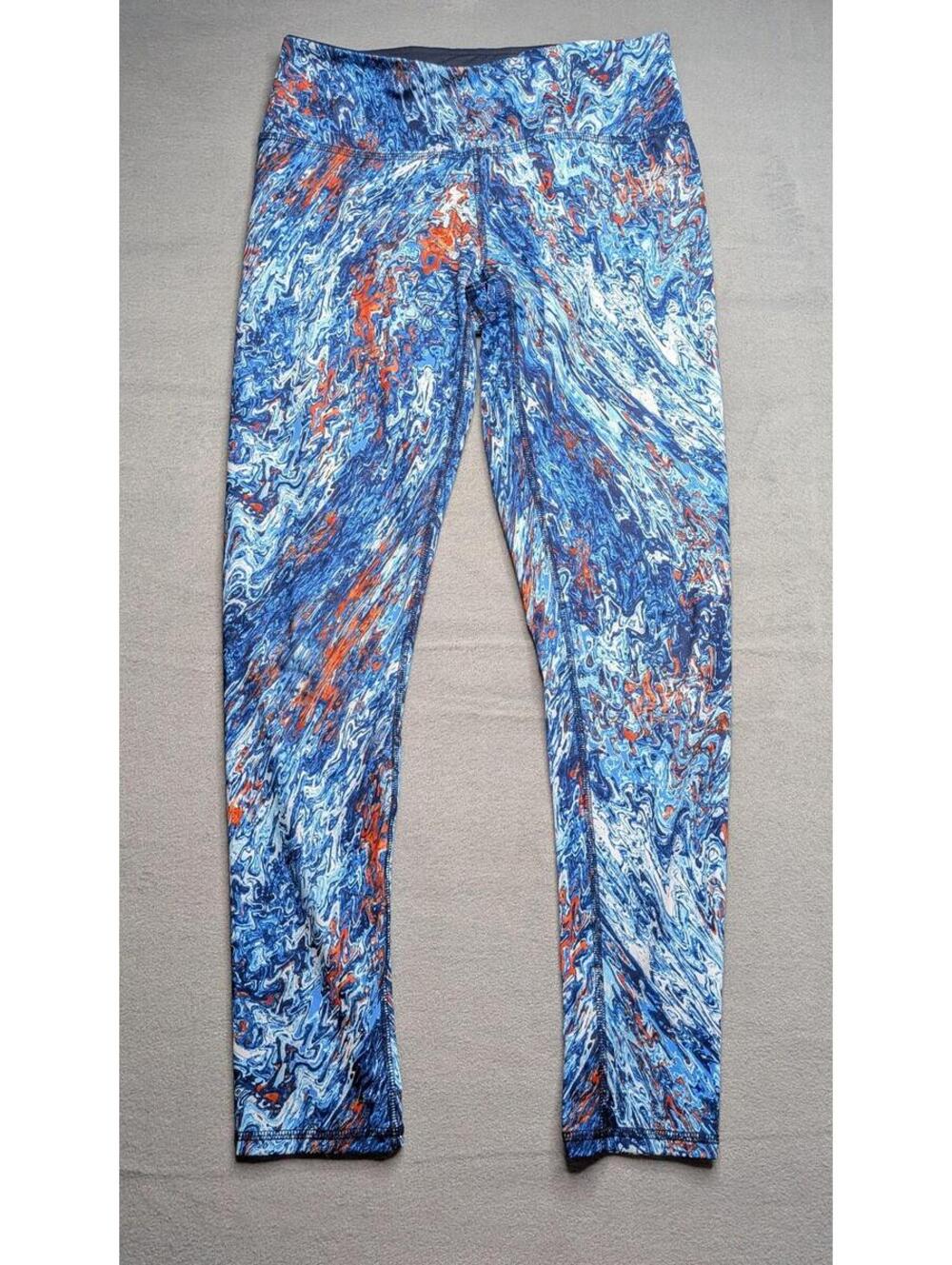 RBX Leggings Womens M Blue Marble Tie Dye Print Ankle Pockets Yoga Gym Workout